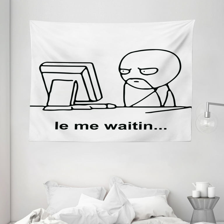 Humor Decor Tapestry, Stickman Meme Face Icon Looking at Computer Joyful  Fun Caricature Comic Design, Wall Hanging for Bedroom Living Room Dorm  Decor