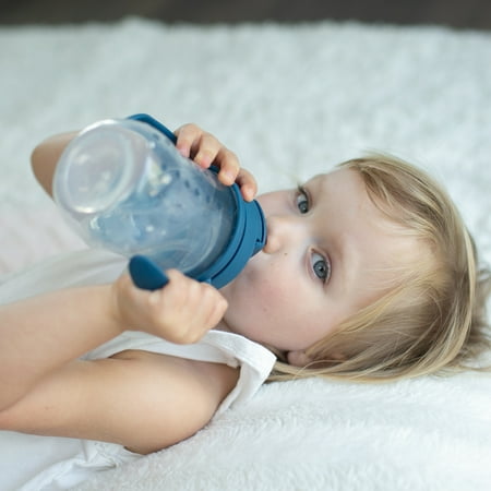 Dr. Brown's Milestones Baby's First Straw Cup, Training Cup with Weighted Straw, 9oz/270ml, Dark Blue, 6m