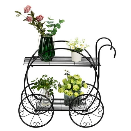 Zimtown 2 Tier Metal Flower Cart Plant Stand Display Rack Great For Indoor Outdoor Walmart Canada