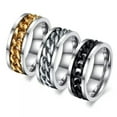 thumbnail image 5 of Silver/Black/Gold/Rainbow Spinner Chain Rings Stainless Steel Men's Band Sz 6-15, 5 of 9