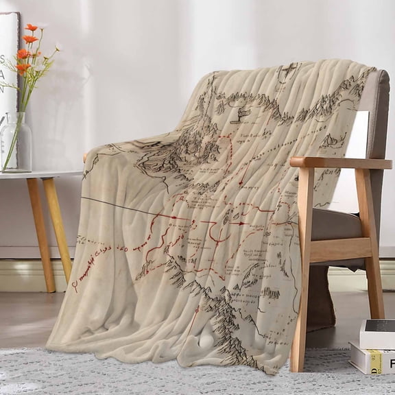 Fleece Blanket Middle Earth Map on Vintage Blankets, Soft Cozy Warm Flannel Throw Blanket, Abstract Mountain Blanket for Bed Couch Sofa,30x40In
