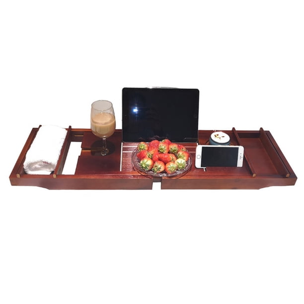 Bandeja de carrito para bañera Irfora Bañera Bandeja para carrito Bamboo Spa Bañera Organizador para carrito Libro Porta vino Antideslizante Inferior Lados extensibles Irfora Bandeja de carrito para bañera