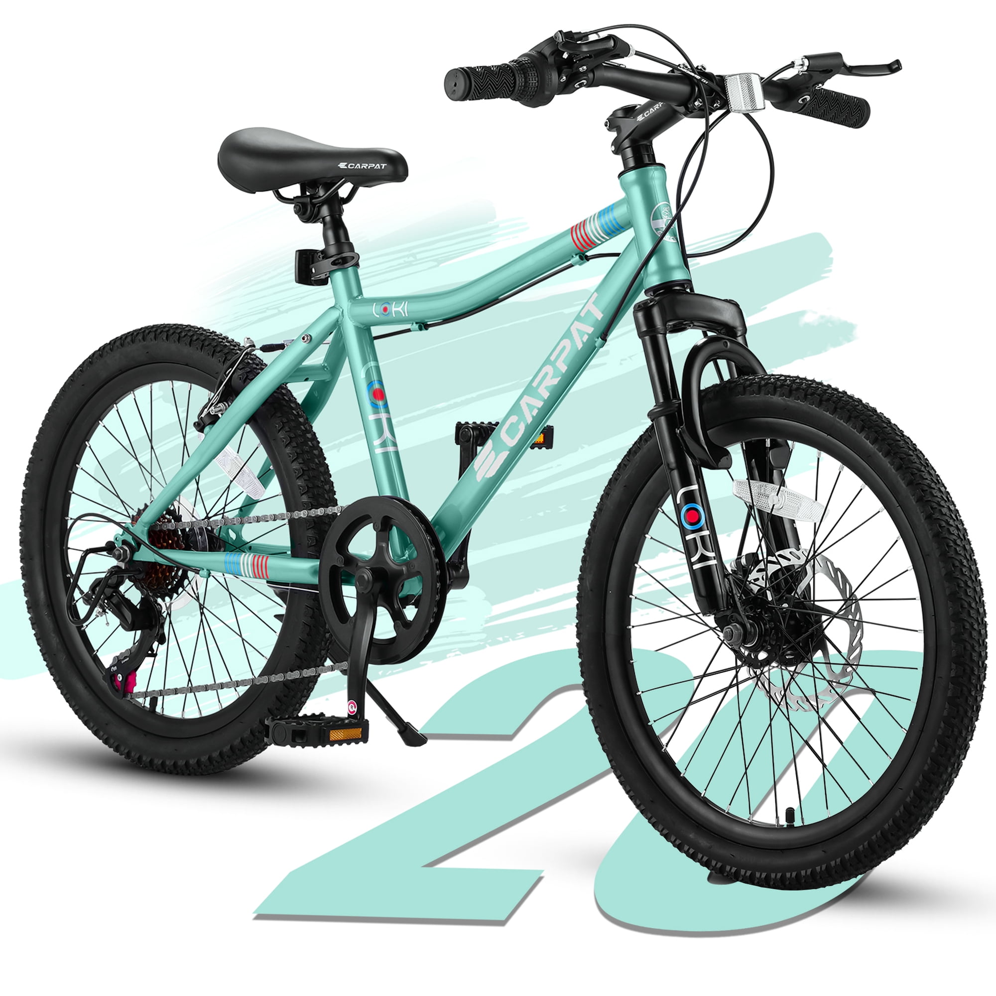 Xlluproid 20" Mountain Bike,7 Speed Teenager Children Kids' Bicycles,Front Suspension Disc Brake Rear V-Brake,High Steel Frame for Outdoor Adventure,Green