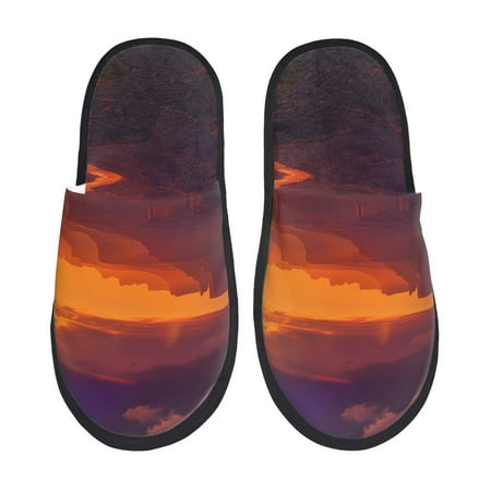 Balery Sunset Valley Western Cowboy Slient Indoor Furry Fleece Comfort House Shoes Soft Non-Slip Home Shoes Cotton slippers House Slippers-- Medium