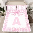 thumbnail image 2 of jejeloiu Pink Bowknot Twin Sheet Sets,Letter A Monogrammed Bedding For Girls Kids 3 Pieces, 2 of 7