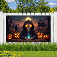 thumbnail image 2 of Spooky Design Halloween Banner Skeleton Illustration Pumpkin Graphics Haunted House for Holiday Party Event Indoor Decoration, 2 of 9