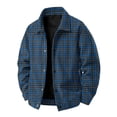 thumbnail image 2 of gzxflxpge Corduroy Jacket Men Causal Regular Fit Snap Button Up Plaid Overshirt Vintage Long Sleeve Lapel Collared Fall Winter Outerwear with Pockets Dark Blue 2XL, 2 of 9