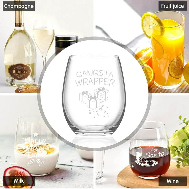 Maustic 4 Pack Stemless Wine Glass for Women,Funny Christmas Wine Glass Set  of 4, Christmas/ Birthday /Boss Day Gift For Women Men