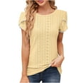 thumbnail image 2 of ALLLIST Womens Tops Clearance Under $5 Yellow Flowy Crew Neck Solid Short Sleeve T-Shirts Women Blouses Dressy Casual S, 2 of 9