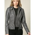 thumbnail image 3 of Made by Johnny Women's Faux Leather Quilted Motorcycle Jacket with Hoodie XS GREY, 3 of 6