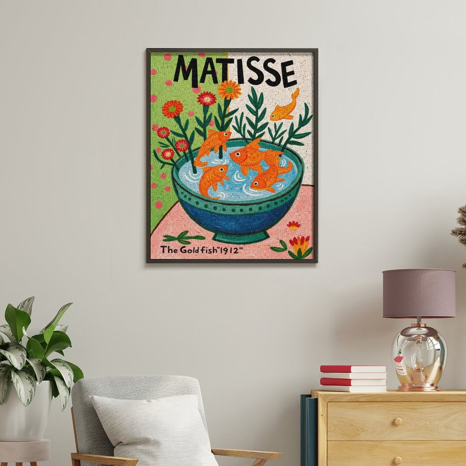 Paint By Numbers Kit for Adults Beginner - DIY Goldfish Bowl Art Flowers Leaves Canvas Painting Kits for Adults, Frameless Paint By Number for Adults for Home Wall Decor 16x20 Inch