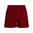 thumbnail image 5 of Men's Elastic Waist Linen Shorts Solid Color Drawstring Multi-Pocket Casual Beach Shorts Lightweight Breathable Summer Shorts Suitable For Vacation Seaside Daily Style Wine 4XL, 5 of 7