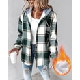 thumbnail image 3 of ChicMe Jackets for Women Plaid Hooded Long Sleeve Casual Shacket Lightweight Fleece Lined Coat Green-S, 3 of 9