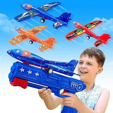 3 Pack Airplane Launcher Toys, 2 Flight Modes LED Foam Glider Catapult Plane, Outdoor Flying Toy for Kids, Birthday Gifts for Boy Girl 6  Year Old, B-Day Party Supplies