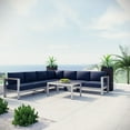 thumbnail image 2 of Modway Shore 6 Piece Outdoor Patio Aluminum Sectional Sofa Set in Silver Navy, 2 of 8