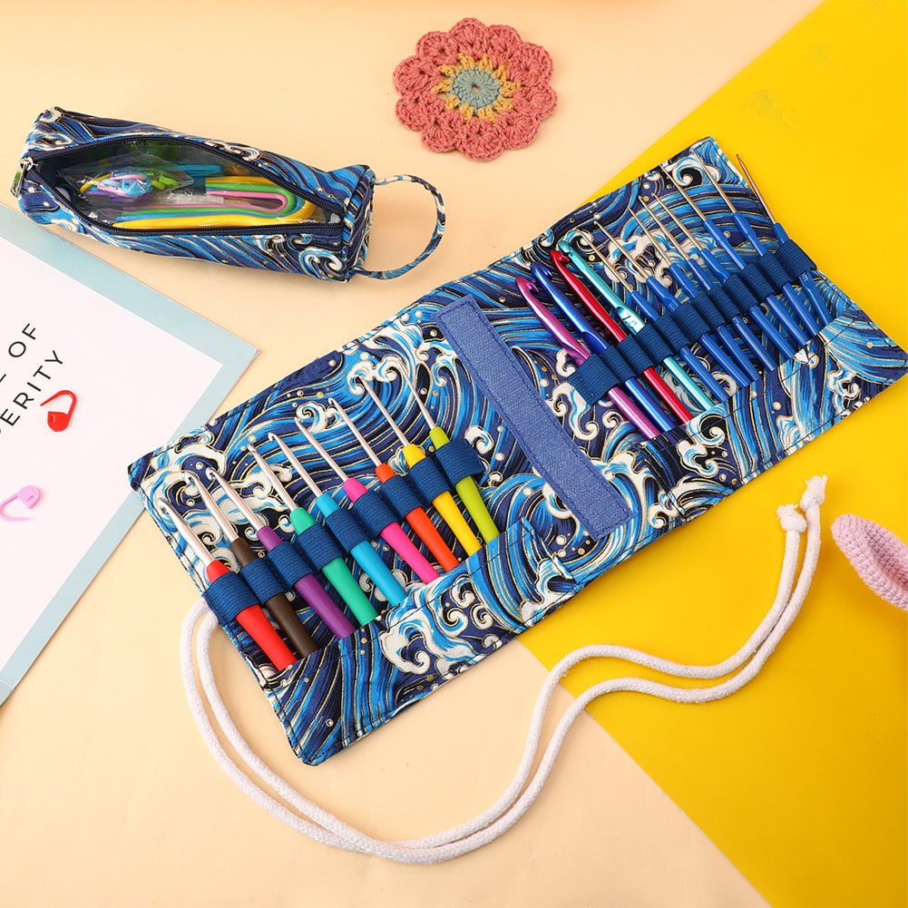 Crochet Hook Roll Bag Crochet Tool Storage Bag Knitting Needle Case for Crafting Crocket Project Accessories Organiser