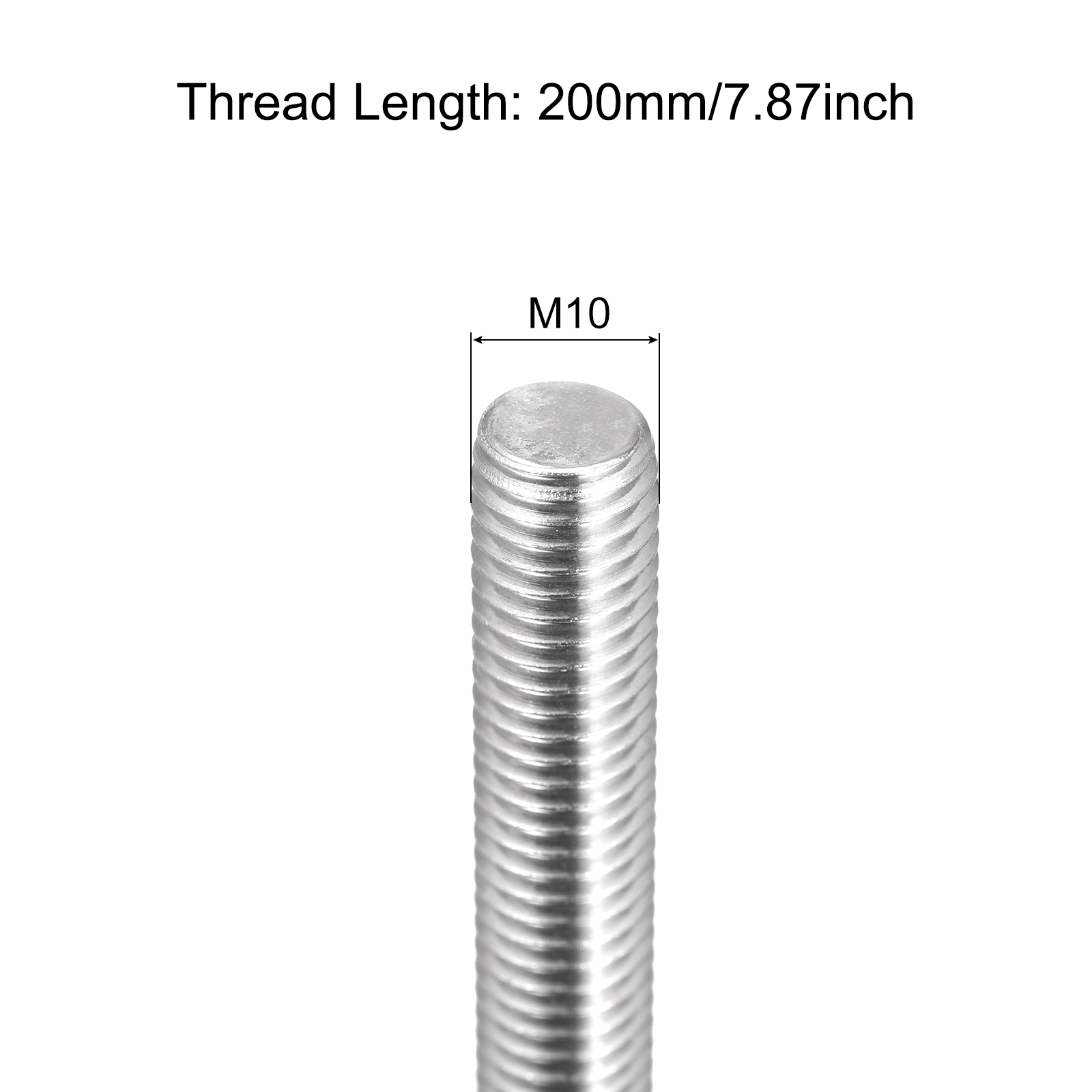 Fully Threaded Rod M10 x 200mm 1.5mm Thread Pitch 304 Stainless Steel Right Hand Threaded Rods Bar Studs 6 Pack
