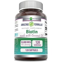 Amazing Formulas Biotin 10000mcg with Extra Virgin Natural Coconut Oil 120 Softgels | Non-GMO | Gluten Free |