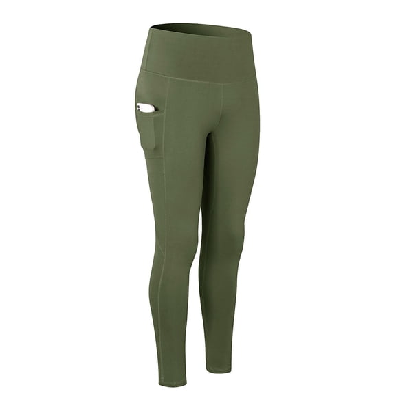 QLEICOM Womens Yoga Pants with Pockets Capri Leggings High Waist Sports Pants Skin-friendly Nude Double-sided Hip-lifting Workout Trousers Athletic Pants Tummy Control Leggings Green S