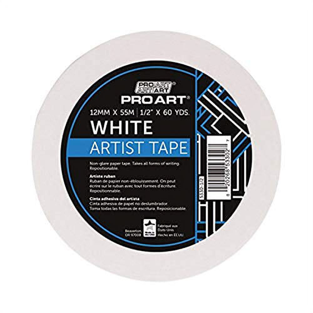 Pro Art White Artist Tape, 1/2 inch Wide by 60-yards, White Masking Tape  Art Craft Tape, Decorative Paper Tape, Painters Tape, Scrapbooking  Drafting