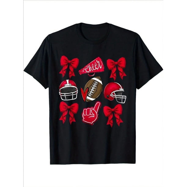 Rugby T-shirt - Football Coquette Bow Girls' Boys' T-Shirt For Kids, Soft Fabric, Breathable, Comfortable Short Sleeve Tees Perfect For Summer, Toddlers Birthday To Kids Clothes