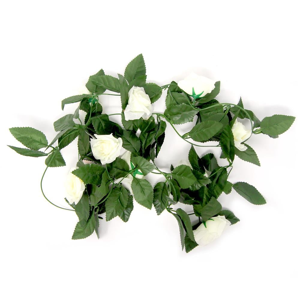 Artificial Rose Silk Flower Vine Garland, Ivory, 78Inch