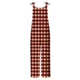 thumbnail image 4 of Lenpel Women's Jumpsuits Plus Size Sleeveless Spaghetti Strap Striped Plaid Straight Leg Rompers Causal Loose Overalls with Pockets, 4 of 5