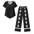thumbnail image 5 of Capri Sets Women 2 Piece Outfits Casual Summer Wide Leg Crop Pants and Top Matching Suits, 5 of 6