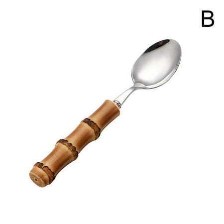 

Tableware Bamboo Handle Cutlery Steel Cutlery Set Consists Forks Spoon Hot G4S7