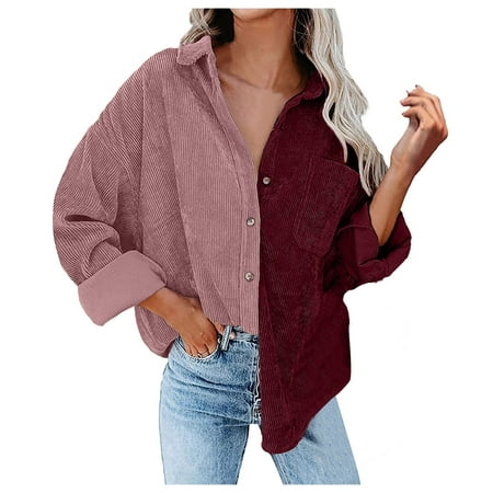 

jsaierl women s tops long sleeve Solid Color Button Down Shirts Autumn Button Up Shirt Long Sleeve Short Jacket