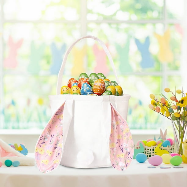 Cesta de Regalo Decorada con Orejas Cesta de Huevos de Pascua Cesta de Almacenamiento de Decoración de Pascua
