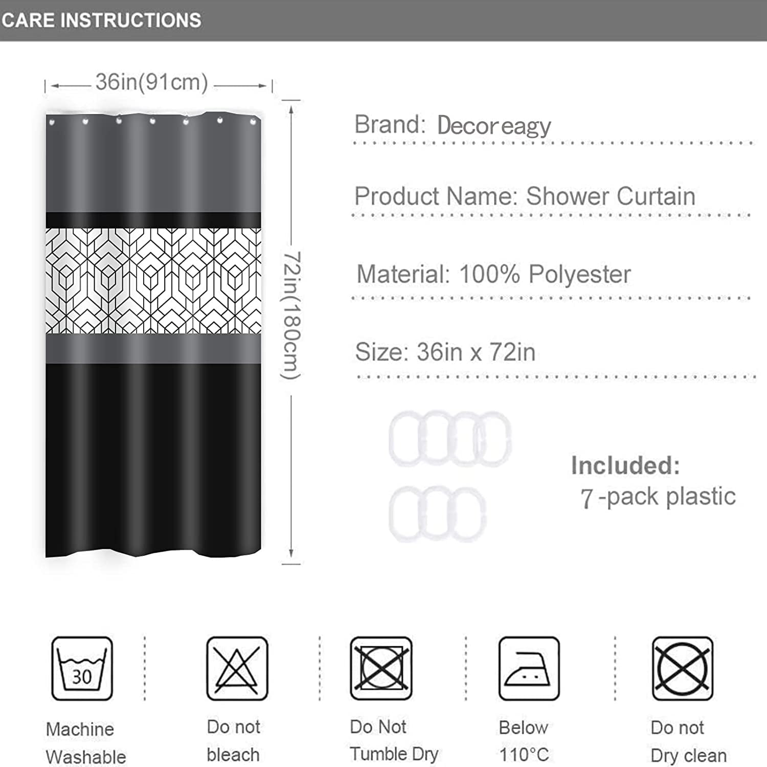 Narrow Size Stall 36"x72" Modern Farmhouse Shower Curtain Set for Bathroom with Hooks Grey Black White Boho Bath Curtain Abstract Plaid Water Repellent Polyester Shower Curtain Trim