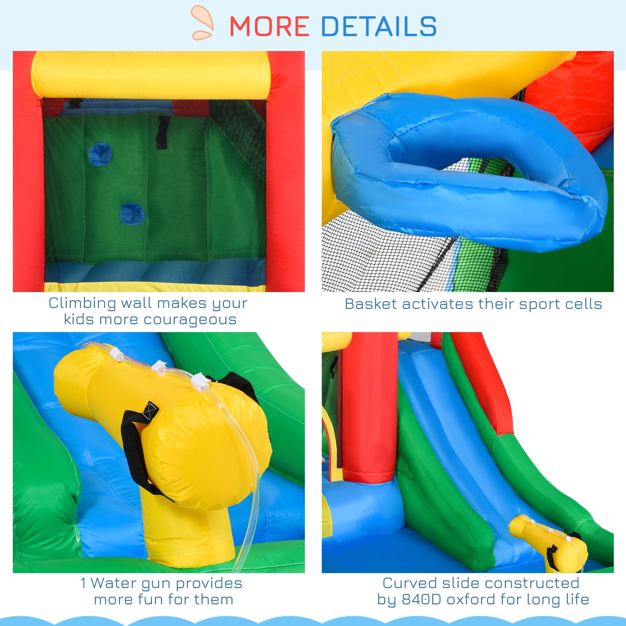 6-in-1 Kids Bounce House Inflatable Water Slide with Pool, Water Cannon, Climbing Wall & Basketball Hoop, Inflator Included, Backyard Outdoor Water Park