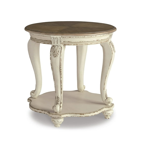 Signature Design by Ashley Realyn End Table, White and Brown Two-Tone Farmhouse Side Table with Fixed Lower Shelf