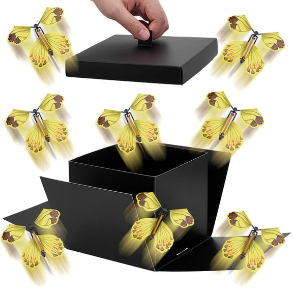 Flying Butterfly Surprise Boxes Black Explosion Gift Box With 8pcs Butterfly Storage for Birthday Wedding Christmas Presents 5.5"x5.5"x4.7"
