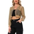 thumbnail image 4 of Chaqueta Bomber Crop INSPIRE CHIC para mujer, ligera de malla transparente, de manga larga, talla S, color caqui, 4 of 5