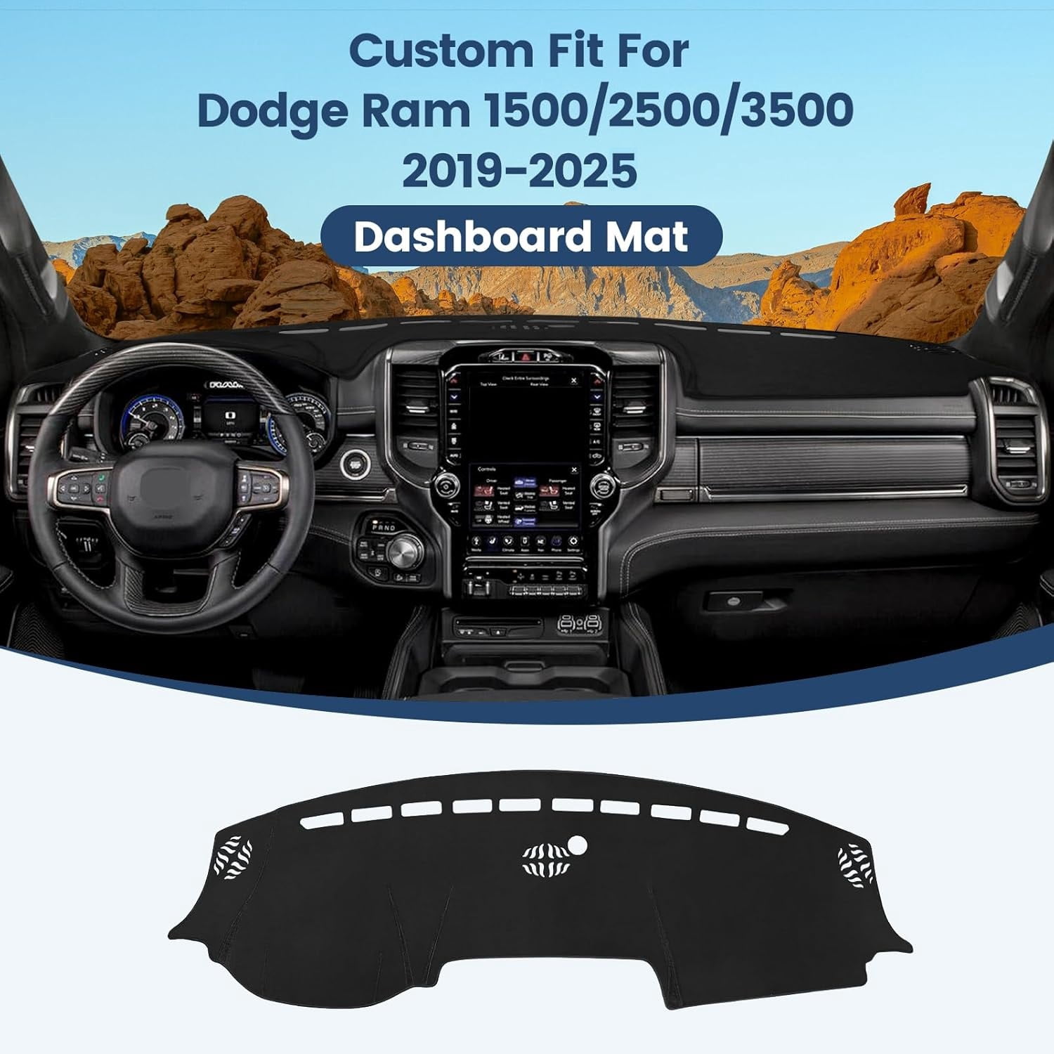 Dashboard Cover Anti-slip Dash Cover Mat Fits 2021-2025 Ram 1500 2500 3500