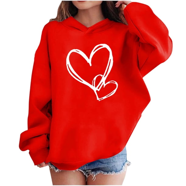 Sudadera con capucha y estampado de corazón de San Valentín, sudadera de manga larga para niños y niñas, chaqueta para niñas de talla mediana y grande.