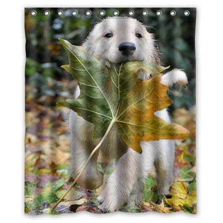Retriever School Bathroom Accessories - GreenDecor Autumn Golden Retriever Leaves Waterproof Shower Curtain Set with Hooks Bathroom Accessories Size 60x72 inches