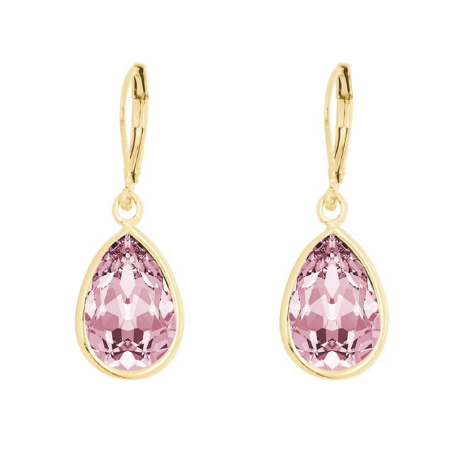 Arete para Mujer con Cristal Fino Swarovski en Forma de Gota– Bañado en Oro Rosa 14k– Arete Elegante y Brillante, Aretes de Mujer de Moda– Joyería para Mujer de Moda– Regalo especial Ortiz Espinosa Temporada