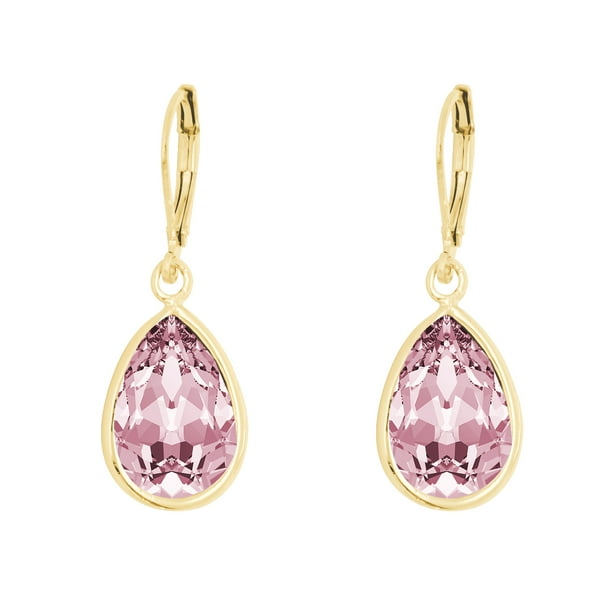 Arete para Mujer con Cristal Fino Swarovski en Forma de Gota– Bañado en Oro Rosa 14k– Arete Elegante y Brillante, Aretes de Mujer de Moda– Joyería para Mujer de Moda– Regalo especial Ortiz Espinosa Temporada