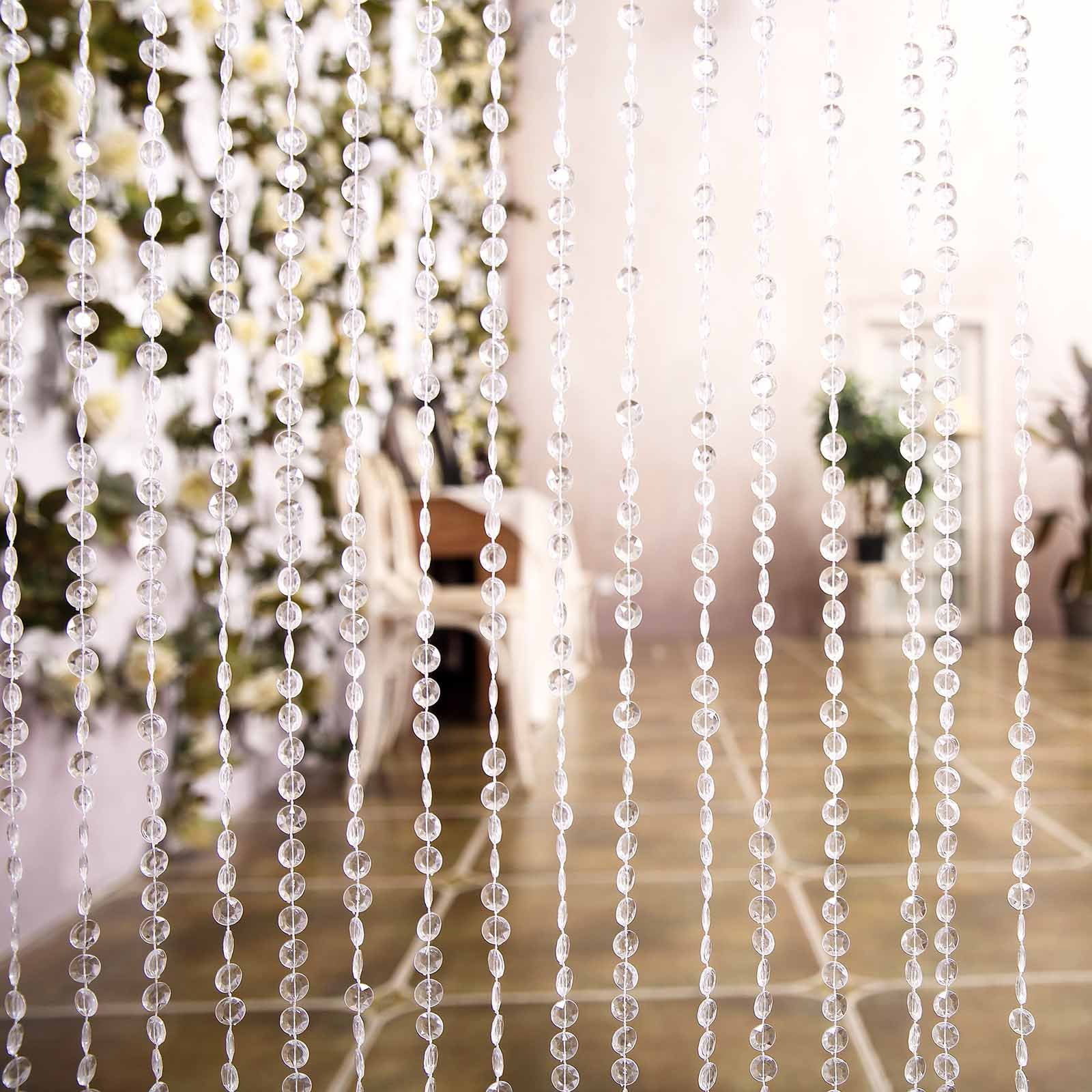 BalsaCircle Clear 8 ft long Acrylic Diamond Cut Beaded Door Curtain With Metal Rod Top - Wedding Party Stage Decorations Backdrops