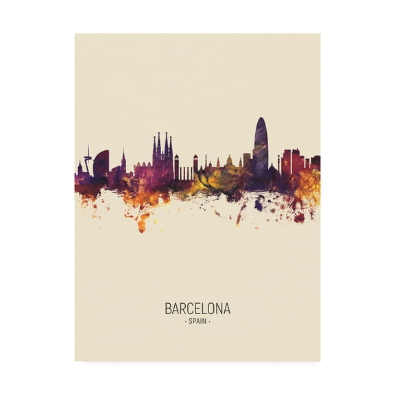 Trademark Fine Art 'Barcelona Spain Skyline Portrait III' Canvas Art by Michael Tompsett