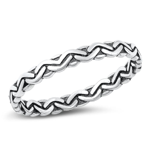High Polished Bali Weave Ring .925 Oxidized Sterling Silver Band Jewelry Female Male Unisex Size 6