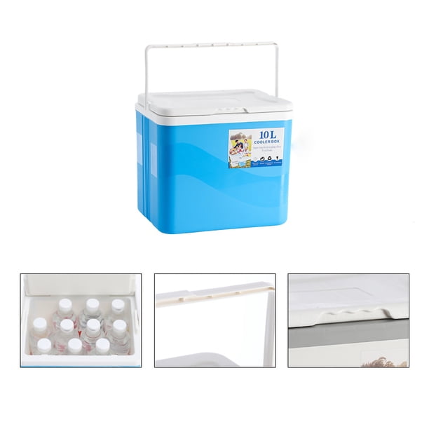 Enfriador portátil con aislamiento de material PE que mantiene el calor y el frío, ecológico, pequeño enfriador para automóvil, 10 l, azul, 5 paquetes de hielo, 1 placa de hielo