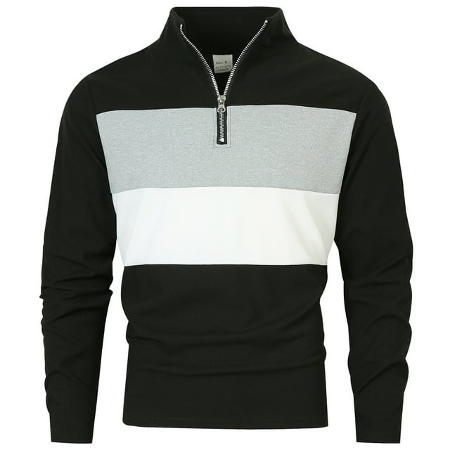 Dagugfen Mens Shirts Fall Long Sleeve Zipper V Neck Slim Color Block Workwear Casual Shirts Fashion
