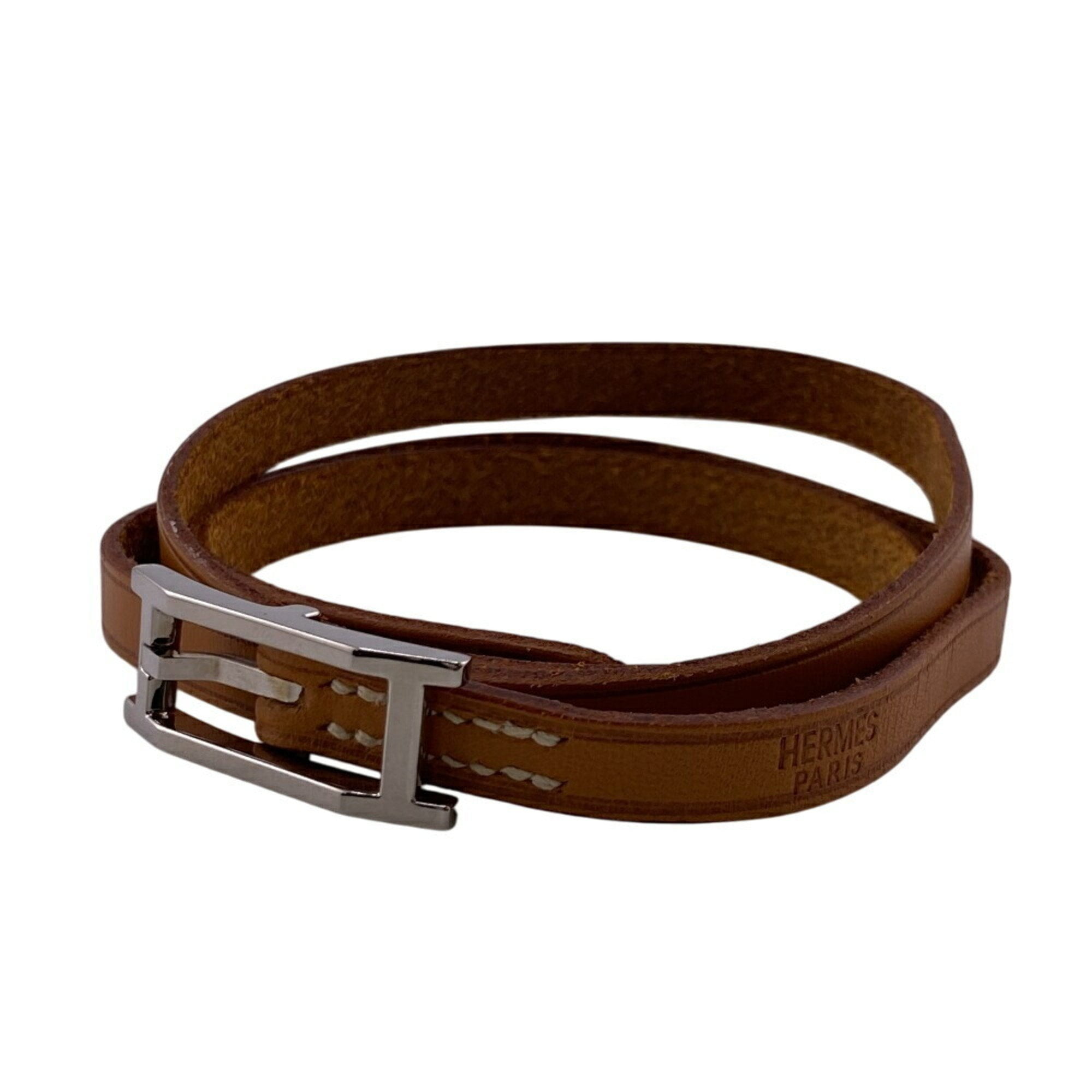 Pre-Owned HERMES B-Api Double Tour 2000 Bangle Bracelet, Brown, Unisex (Good)