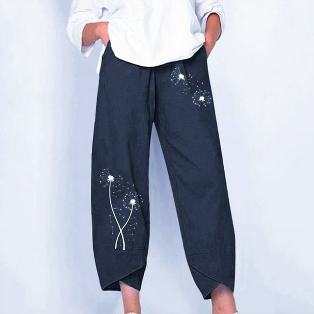 SMihono Pantalon en Lin pour Femmes Mode Grande Taille Décontracté Ample Mode Été Décontracté Poche Droite Imprimé Pantalon Grand pour Femmes, jusqu'à 65 % de Réduction!