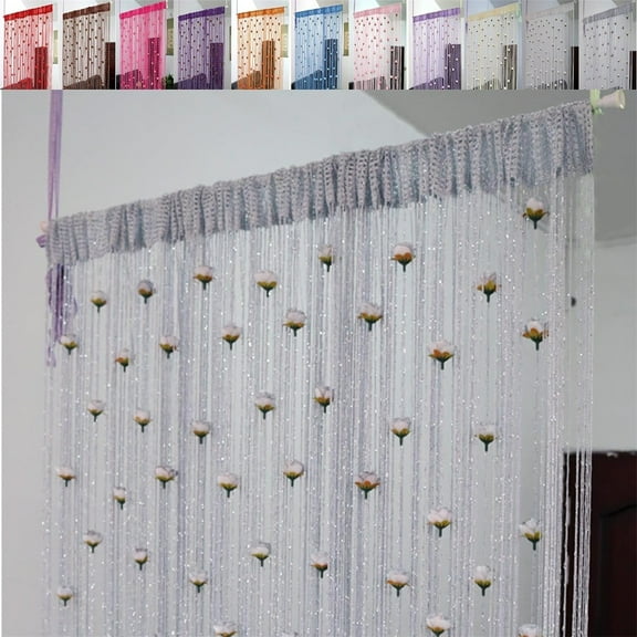 Rose Thread Door Curtain - Beaded String Curtain with Roses & Tassels - Boho Room Divider for Doorway, Window & Wall Decor - Easy to Hang Home Decoration for Living Room, Bedroom & Wedding