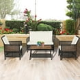 thumbnail image 1 of Gymax 4PCS Cushioned Patio PE Wicker Conversation Furniture Set w/ Acacia Wood Tabletop, 1 of 8